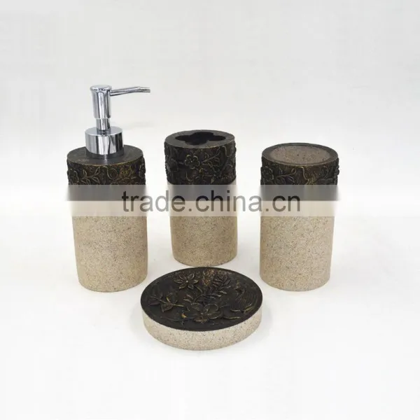 Beige Polyreisn Sandstone Bathroom Accessories Set With Hemp Rope photo-6