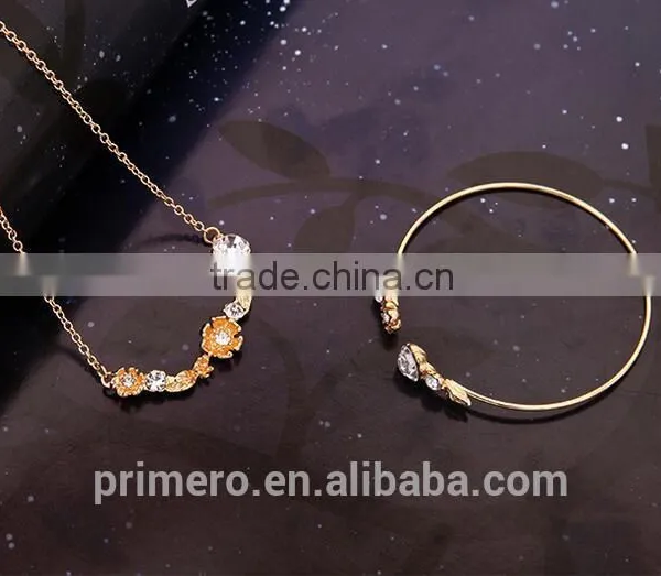 Women's 18k Gold Plated Austrian Crystal Enamel Flower Pendant Necklace Stud Earrings Jewelry Sets photo-6