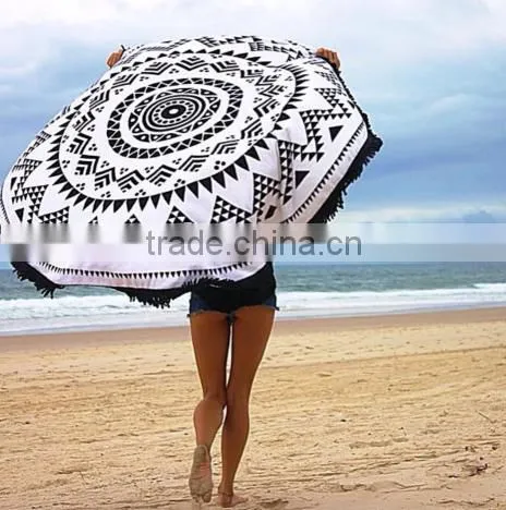 100% Cotton Printed Beach Towel With Tassel,Reactive Printing Bath Towel in Stock