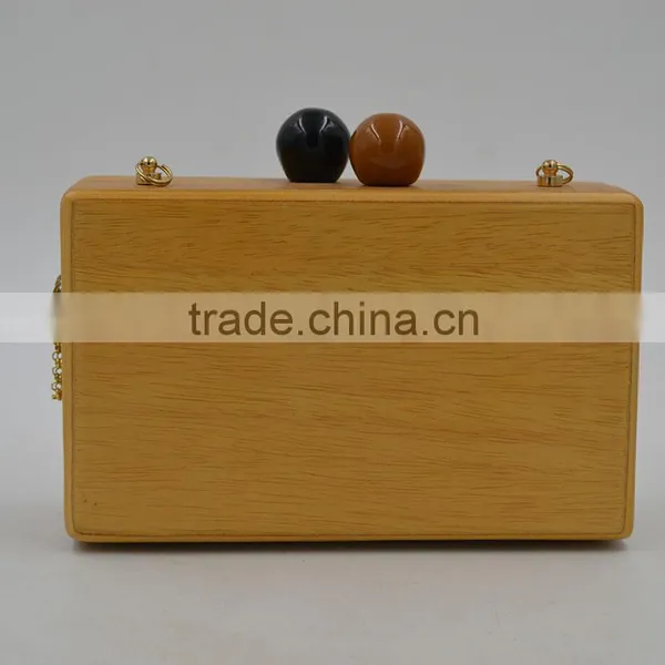 American Famous Brand Double Balls Lock Women Wooden Bag Evening Clutch Ladies Hard Case Day Clutches Minaudiere Handbag Purse Quality Choice photo-2