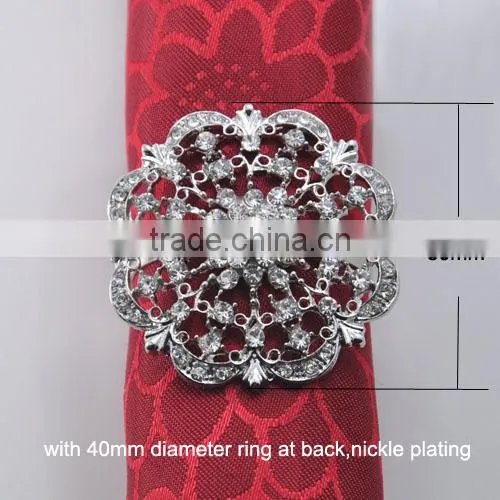 (M0629-ring) 100pcs/lot Elegant Wedding Flower Rhinestone Napkin Rings,50mm Diameter ,40mm Ring ,nickle or Silver Plating
