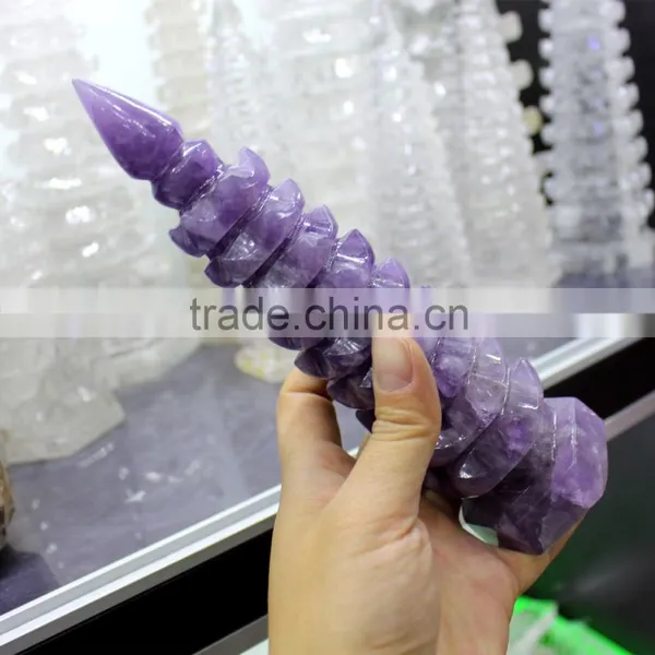 Hand Carved Natural Rock Amethyst Crystal Towers photo-2