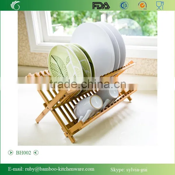 BH002/ Unique Counter Kitchen Decor Bamboo Folding Dish Drying Stainless Steel Utensil Rack photo-6