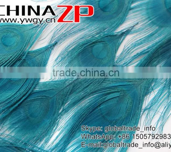 CHINAZP Wholeasale Top Selling Special Colors Dyed Turquoise Trimmed Short Peacock Feathers for Girls photo-4