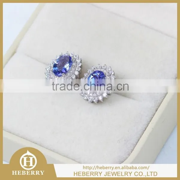 Tanzanite Luxury Earring With 925 Silver Match Czech Diamond Around photo-3