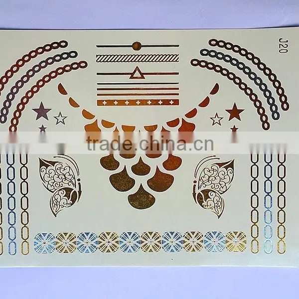Non-toxic Flash Body Gold Temporary Tattoos Custom Metal Logo Stickers photo-2