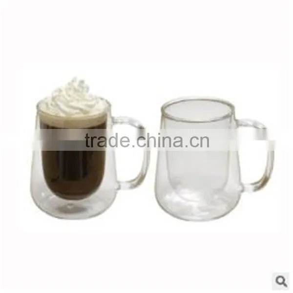 High Quality Blowning Heat Resistant Double Wall Borosilicate Ice-cream Glass Cup Coffee Cup and Beer Cup With Handle ,in Stock photo-2