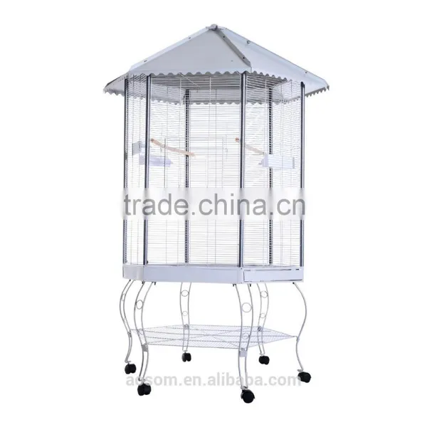Pawhut 44"L Hexagonal Aviary Bird Flight Cage - Gray/White photo-4