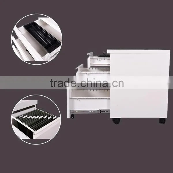 3-drawer Steel Mobile Pedestal / White photo-2