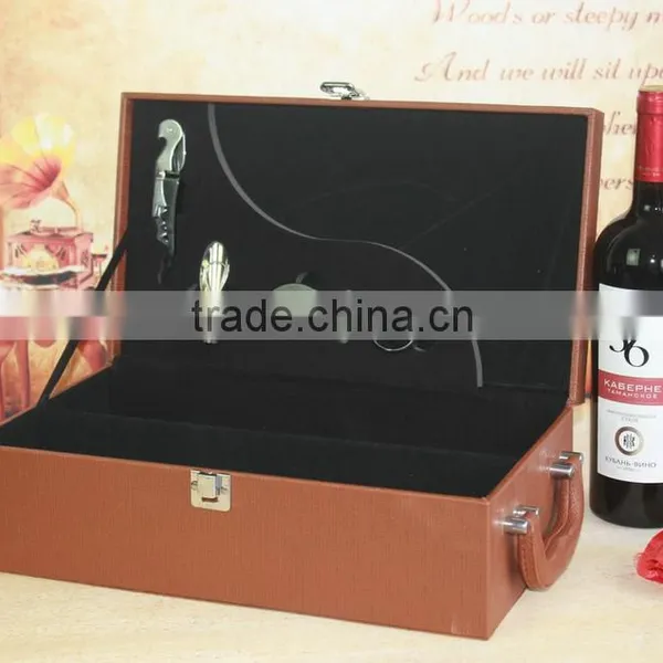 Chinese Factories Wholesale Custom High-grade PU Leather Wine Champagne Boxes, Brown Gift Box photo-2
