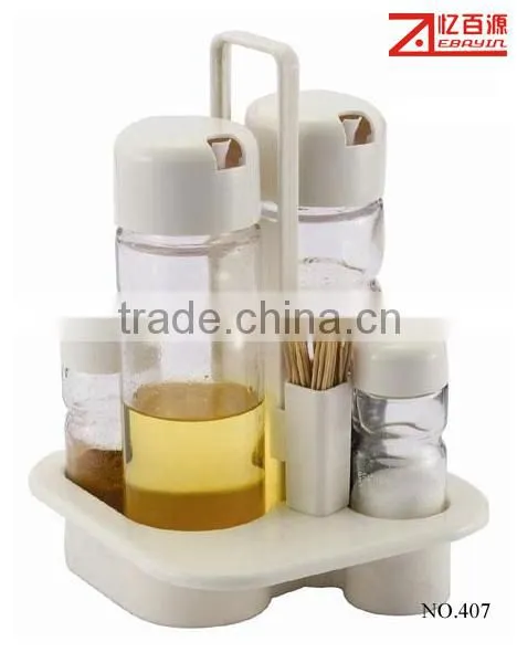 plastic condiment set for salt,pepper,oil,vinegar