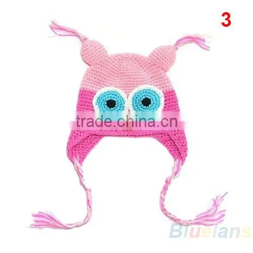 Multicolor Infant Toddler Handmade Knitted Crochet Baby Hat Owl Hat Cap photo-5