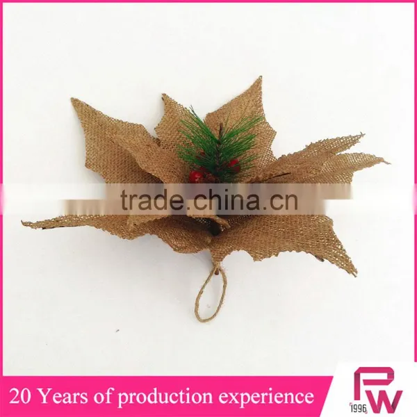 New Products to Sell Artificial Burlap Poinsettia Flowers for Sale for Christmas Decor photo-5