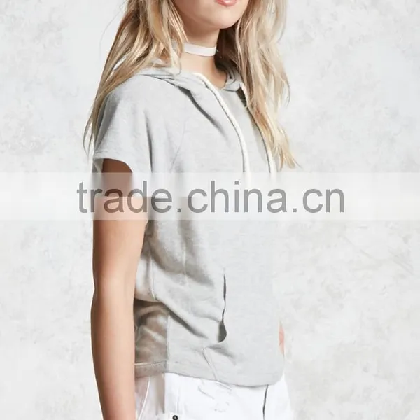 80 Cotton 20 Polyester Cheap Hoodies Women Short Raglan Sleeves Brushed Knit Short Sleeve Thin Hoodies For Summer photo-3