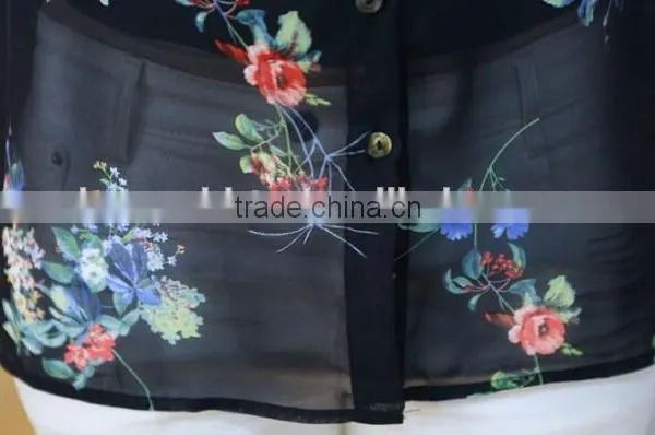 Hot Black Floral Print Chiffon Shirts for Woman Chiffon Long Sleeve Chiffon Tops photo-5