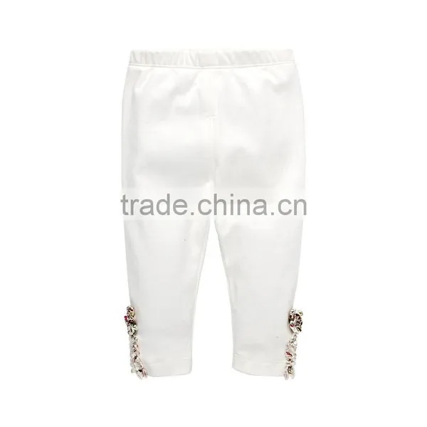 100%Cotton Baby Long Pants White Knitted Pants For Baby Girl photo-2