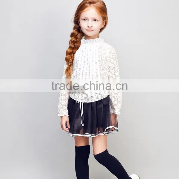 STOCK Available! COOL KID ZONE 2016 Lace Long Sleeve Blouse and Gauze Skirt Child Girl Complete Sets of Clothes photo-3