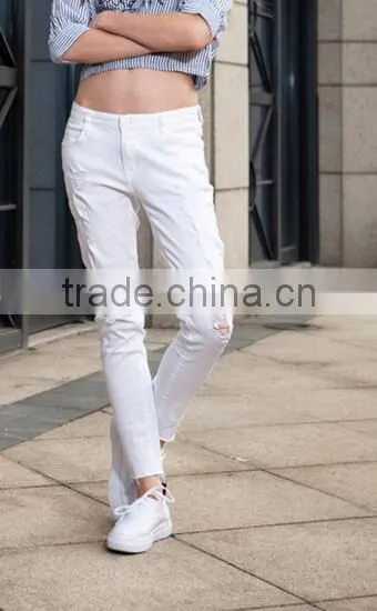 Runwaylover EY0621P Custom Newest Fashion Stretch White Holes Denim Jeans Women Negotiate Price photo-2