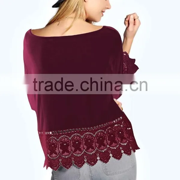 Fashion Women Lace Crochet Loose Tops 3/4 Sleeve Newest Shirt Kimono Casual Blouse For Wholesale 2017 photo-6
