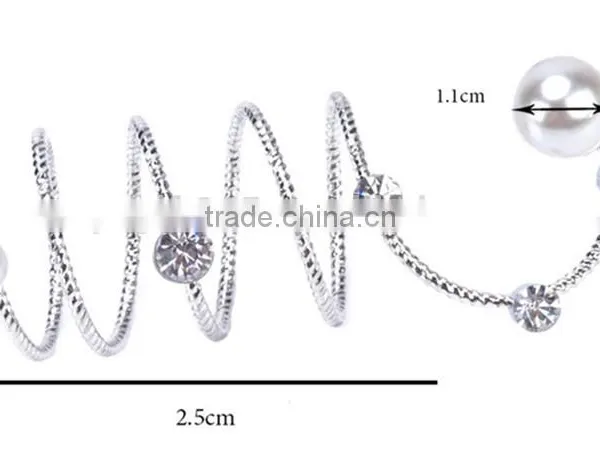 Women Gold-plated Rhinestone Pearls Wrap Around Spiral Rings photo-4