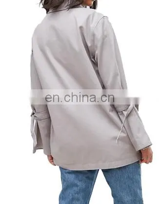 Factory OEM Women Lightweight Cotton Jacket With Tie Sleeve Detail photo-3