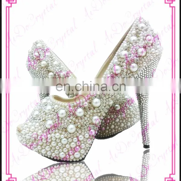 Aidocrystal 3.5inch White Pearl With Jewelry Bridal Wedding Shoes