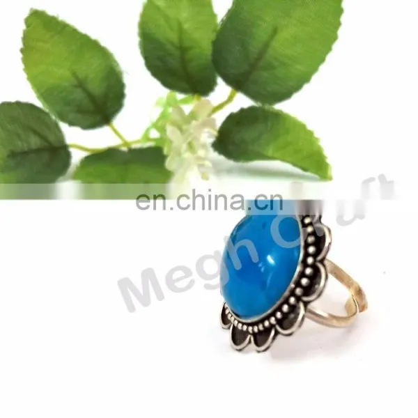 Silver Plated Round Turquoise Stone Ring - Vintage Style Boho Ring-Sterling Silver Turquoise Ring photo-2