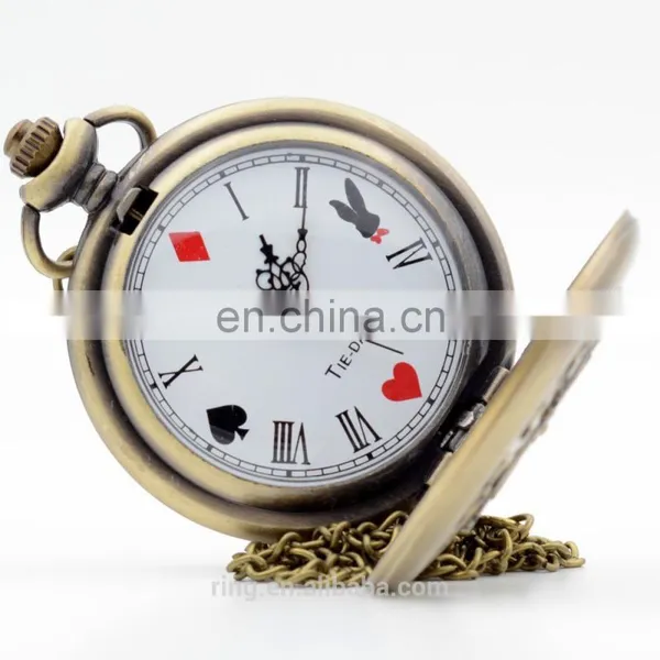 Alice in Wonderland Roman Numerals and Poker Rabbit Dial Quartz Pocket Watch Game of Thrones photo-5