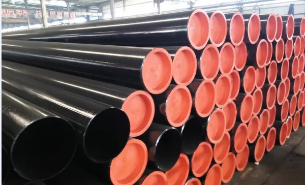 ERW Carbon Steel Pipes ASTM A53 Carbon Steel Pipes , High Frequency Electric Resistance Welded (ERW), Black Coated Out ,plastic End Caps, Beveled Ends.