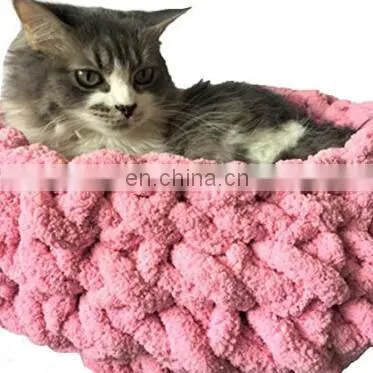 Handmade Chenille Cat Cave,Chunky Hand Knit Pet Bed,Cozy Kitten Cave photo-3