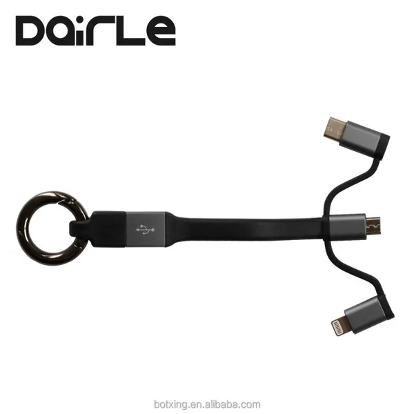 High Quality 3 in 1 Key Chain Design Portable USB Charging Cable for IPhone 7/8/X and Android Mobile Devices photo-3