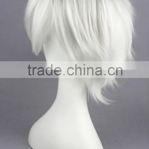 High Quality 35cm Short Straight Hitman Reborn Wig Byakuran Gesso Silvery White Wig Synthetic Anime Wig Cosplay Hair Wigs photo-4