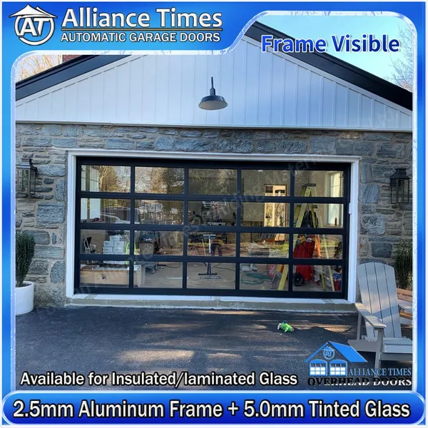 Aluminum Frame Frosted Transparent Clear Tempered Glass Panels Sectional Garage Doors photo-4