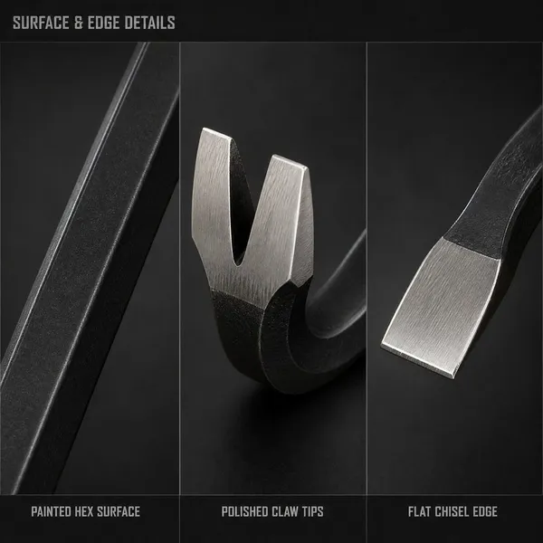 Pry Bar With Curved Claw Nail Puller And Flat Chisel End Hexagonal Shaft Black Coated For Opening Nailed Wood Crates photo-5