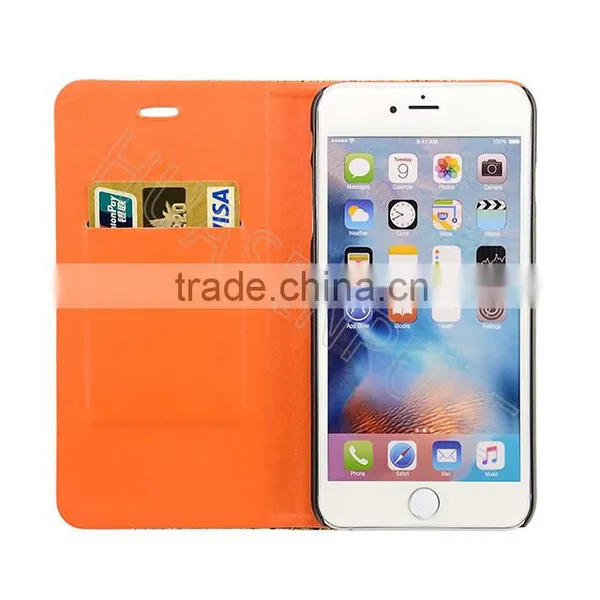 Book Style Real Wooden and PU Leather Coating Flip Cellphone Case for IPhone 6s photo-2