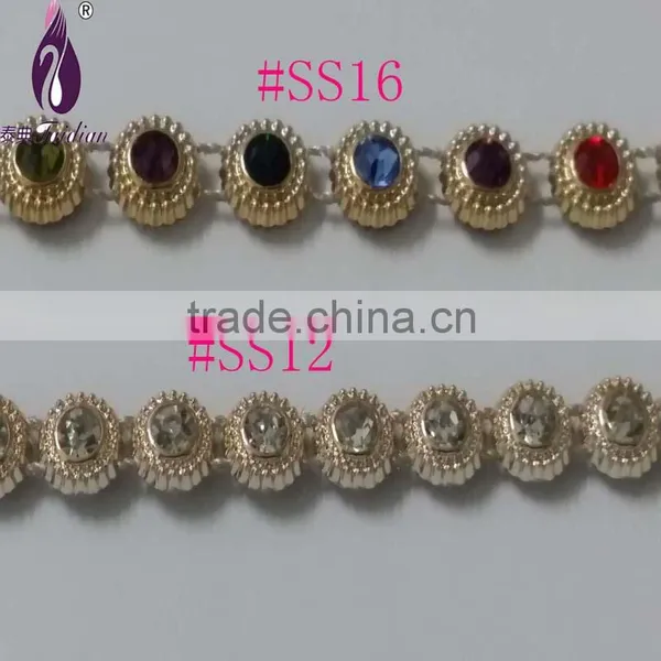 Gold UV Electroplating Diamond Trimming. Crystal Rhinestone BandingSS12 Rhinestone Banding . Wholesale photo-6