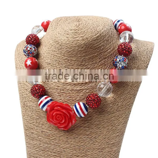 Boutique Red Chunky Girl Baby Necklaces With Flower Pendant And Beautiful Hairband photo-4