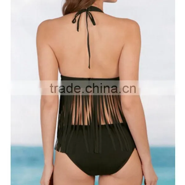 Domi Sexy Halter Fringe Bikini Solid Hot Open Girl Beach Bikini photo-2