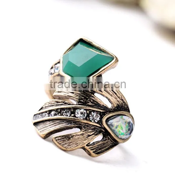 Punk Style Ring Designs Antique Gold Plated Crystal Cluster Leaf Irregular Finger Rings For Women