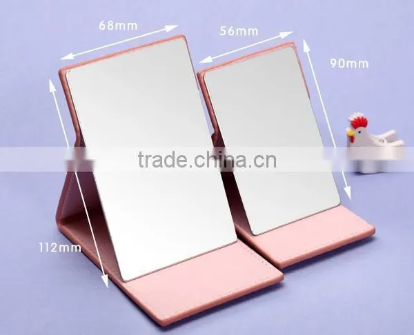 2016 Promotion Stainless Steel pu Leather Folding Compact Mirror photo-3