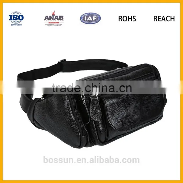 Black Men Genuine Leather Waist Bag High Quality Waterproof photo-4