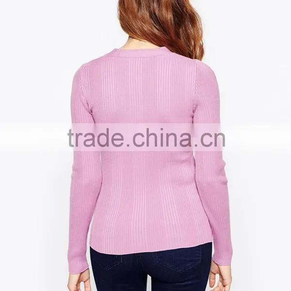Deep V Sweater Sweater Women v Neck Thin Sweater Pink Casual v Neck Tight Sweater photo-2