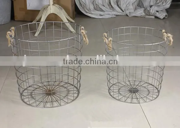 Antique Country Style Metal Wire Baskets With Hemp Rope Handle photo-2