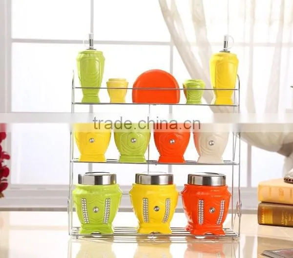 Colour Ceramic Canister Set With Stainless Metal Stand photo-5