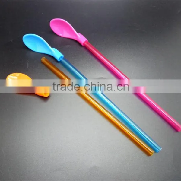 China Hot Selling Large 2 in 1 Plastic Spoon Drinking Straws Mixing Spoon Stirrer photo-2