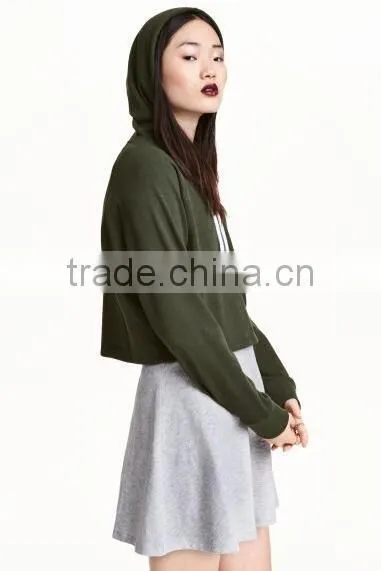 Plain Hoodies No Pocket Olive Sexy Ladies Cropped Top Sweatshirt Fashion Long Sleeve Cotton Hoodies Custom Pullover photo-2