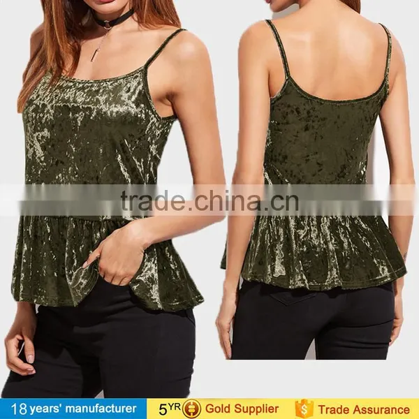 2017 Latest Sexy Sleeveless V Neck Spaghetti Strap Summer Wear Design Velvet Camisole Tops Blouse for Women photo-2
