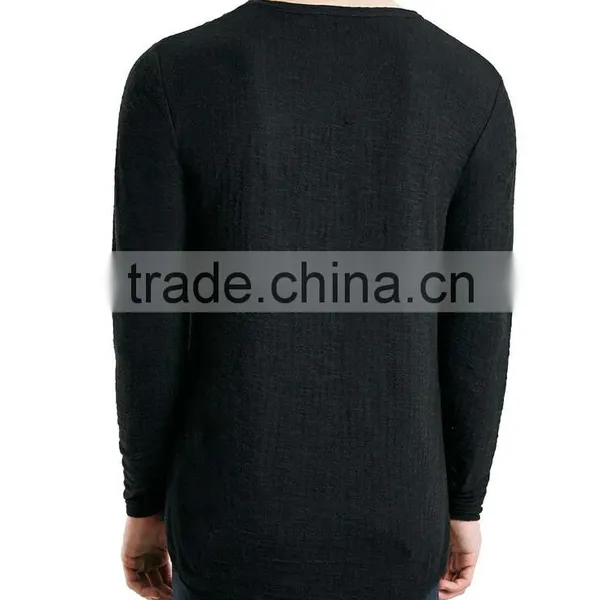 Comfortable Wearing Longline Autumn Bottom t Shirt Custom Plain Black Long Sleeves Oversized t Shirt for Man photo-2