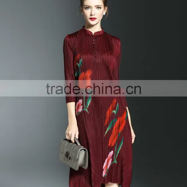 Vintage Chinese National Stand Collar Women Dresses 2017 photo-4
