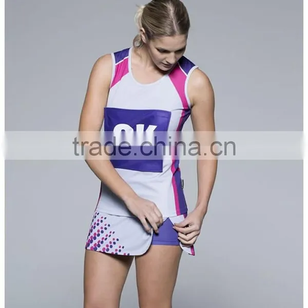 Cheap Wholesale Girls Sexy Plus Size Custom Sublimation Sport Netball Uniforms Skirts Dresses Jersey Kit With Netball Bibs photo-4